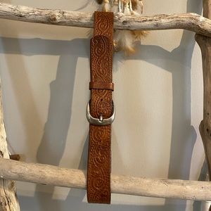 Tooled genuine leather belt